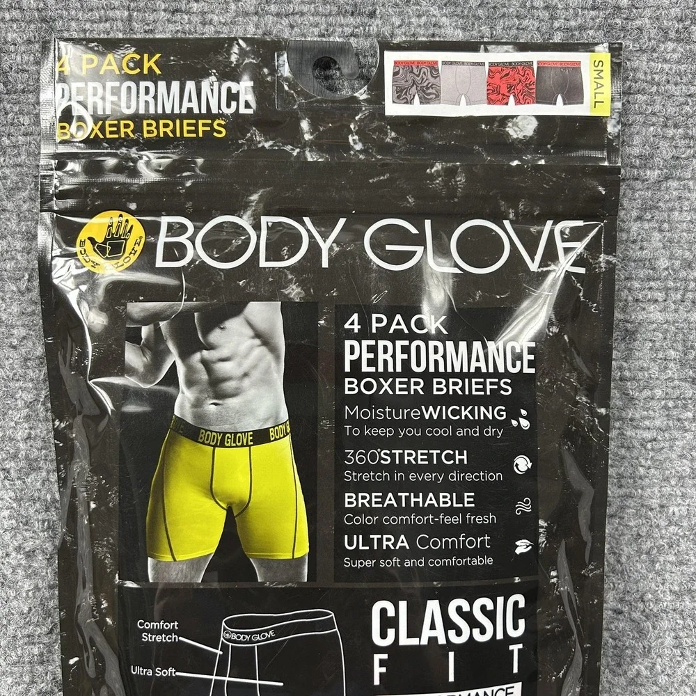 Body Glove Boxer Briefs Mens Small‎ Performance 4 Pack Underwear Assorted 33475
